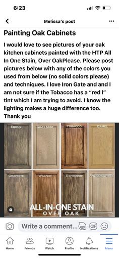 an instagramt with the caption for painting oak cabinets in different colors and sizes