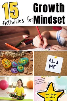 a collage of activities for kids to do with the text, 15 growth minds