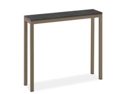 an image of a table with black top and metal legs on the bottom, against a white background