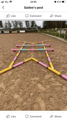 an image of a horse track made out of colored plastic pipes on the ground with words saying sadder's post like comment comment share