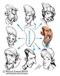 cartoon heads with different facial expressions and hair styles for each individual character in the game