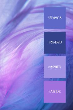 purple and blue feathers with the words atide on them in different font styles, from left to right