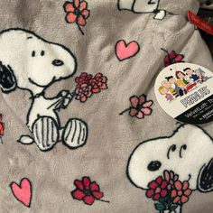 the snoopy dog blanket has hearts and flowers on it