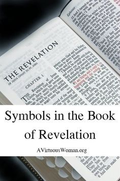 an open book with the words symbols in the book of revaletion on it