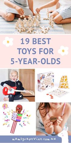 two children playing with wooden toys on the floor and in front of them is an image of