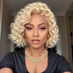 Short Wavy Human Hair Wigs #613 Blonde Lace Front Bob Wigs – LinktoHair Blonde Hairline, Black Naturally Curly Hair, Wavy Human Hair Wigs, Blonde Locs, Lace Front Bob Wigs, Closure Bob, Lace Front Bob, Blonde Bob Wig, Wigs Short