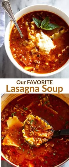 two pictures showing different types of lasagna soup