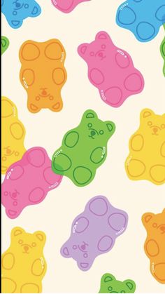 colorful teddy bears on a white background for wallpaper or wrapping paper with different colors and sizes