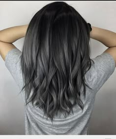 Silver Highlights On Dark Hair, Dark Grey Hair Color, Highlights On Dark Hair, Grey Ombre Hair, Grey Hair Transformation, Ash Hair Color, Silver Highlights, Silver Hair Color, Beautiful Hair Color