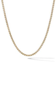 18-karat yellow gold. Chain necklace, 3.4mm. Lobster clasp. Imported. Classic Formal Necklace With Box Chain, Classic Formal Box Chain Necklace, Classic Yellow Gold Box Chain Necklace, Formal Yellow Gold Box Chain Necklace, Yellow Gold Rectangular Box Chain Necklace, Rectangular Yellow Gold Box Chain Necklace, 14k Gold Box Chain Necklace For Everyday Luxury, Everyday Luxury 14k Gold Box Chain Necklace, Luxury Box Chain Necklace For Formal Occasions