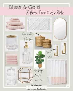 bathroom decor with pink and gold accents