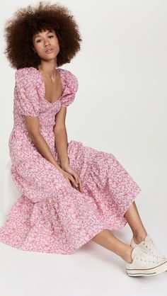 Moon River Smocked Dress | Shopbop China Moon, River Outfit, Moon River, Pink Floral Dress, Smocked Dress, Vintage Inspired Design, Pullover Designs, China Fashion, Print Pullover