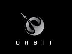 the orbit bit logo is shown on a black background with an arrow pointing towards it