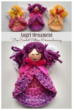 10-Min Scrappy Yarn Christmas Ornament Free Crochet Patterns - DIY Magazine Diy Yarn Ornaments, Diy Crochet Ornaments, Crochet Christmas Ornaments Free Pattern, Diy Christmas Angel Ornaments, Knit Christmas Ornaments, Crochet Christmas Trees Pattern