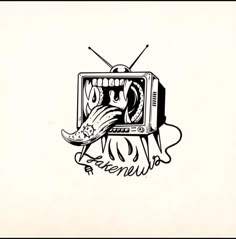 a black and white drawing of an old tv