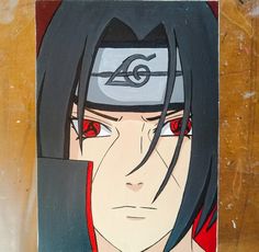 a painting of an anime character with red eyes