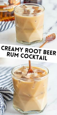 creamy root beer rum cocktail with ice and a stirring spoon Halloween Drinks Alcohol, Beer Cocktail, Beer Float