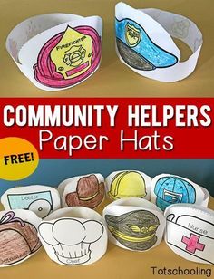 community helpers paper hats with free printables for kids to color and cut