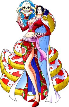 a woman in a long dress standing on top of a pile of donuts with a skeleton behind her