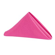 a pink napkin is folded in the shape of a triangle on a white background with clippings