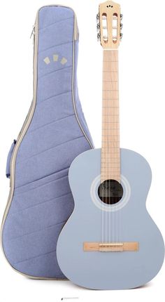 an acoustic guitar and case on a white background