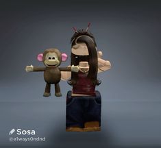 a monkey and a girl are standing next to each other