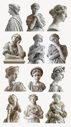 many different types of statues are shown in this image