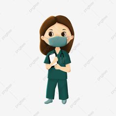 a woman wearing a surgical mask and holding a clipboard in her hands while standing against a white background