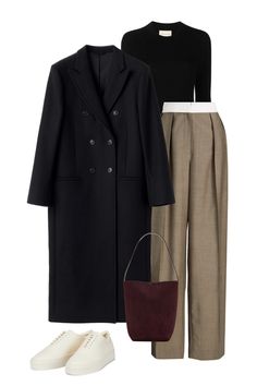 Black Coat Work Outfit, The Row Outfits, The Row Aesthetic, Toteme Coat, Chic Black Outfits, Japan Outfits, Outfit Minimalist, Loulou Studio, Classic Wardrobe