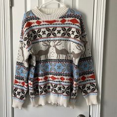 Cute And Cozy. V Warm. Never Been Worn Oversized Winter Sweater, Winter Sweaters Oversized, Winter Inspo, Winter Sweater, Winter Sweaters, Colorful Sweaters, Christmas Outfit, Fall And Winter, Blue White