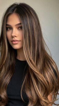 Color Hair Ideas For Long Hair, Back Hair With Highlights, Highlights Brunette Straight Hair, Brown Hair Looks Brunettes, Brunette Hair Styles Long, Balyage For Dark Hair, Best Color Hair For Brown Eyes, Hair Highlighting Ideas, Brown Hair Styles Long Hairstyles