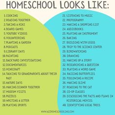 a poster with the words homeschool looks like in different colors and sizes on it