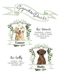 three different types of dogs with names and pictures on the front, one for each dog