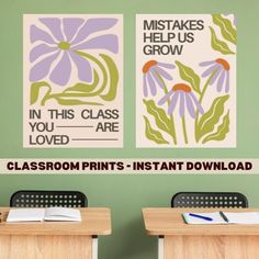 Add a splash of positivity and charm to your classroom with this set of two retro flower posters! Designed to brighten your space and uplift your students, these posters feature vibrant, playful florals paired with heartwarming affirmations: "In This Class You Are Loved" and "Mistakes Help Us Grow." Perfect for fostering a supportive, growth-oriented environment, these art prints will inspire your students to feel valued and confident. Hang them on your classroom walls to create an inviting atmosphere where learning and kindness thrive. Ideal for teachers looking to motivate and bring smiles to their students' faces every day!  4 Sizes of High Quality Printable Files  - 8.5 x 11 Inch PDF and JPG File (Standard US Letter Size) - 11 in x 17 in PDF and JPG File - 18 in x 24 in PDF and JPG Fil Art Class Posters, Inspirational Classroom Posters, Retro Classroom, Flower Posters, Class Poster, Classroom Walls, Classroom Posters, You Are Loved, Retro Flowers