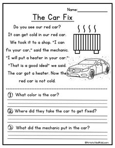 the car fix worksheet for kids to learn how to read and do something