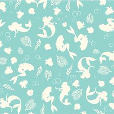 an aqua blue and white mermaid themed wallpaper