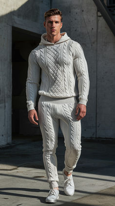 Versace Bedding, Boyfriend Fashion, Sporty Outfits Men, Knitted Two Piece, Knit Two Piece Set, Genderless Fashion, Preppy Men, Spring Outfits Men, Knitted Clothes