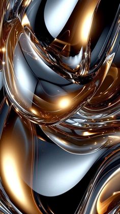 an abstract image of gold and silver shapes