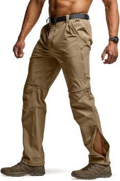 a man in khaki pants with no shirt on