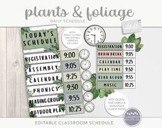 the editable classroom schedule for plants and foliage