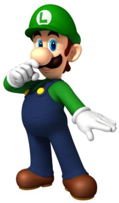 the mario bros character is pointing at something