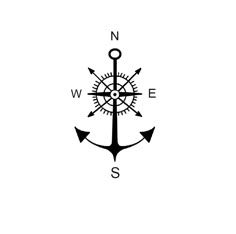 a black and white image of an anchor with two arrows pointing in opposite directions on a white background