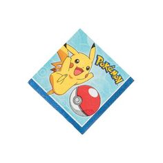 a napkin with a pikachu on it and a red ball in the middle