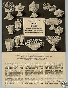 an old advertisement for glass from the 1950's, featuring vases and dishes