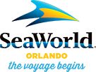 the seaworld logo is shown in blue and yellow