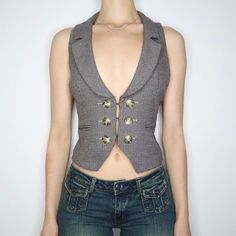 Tweed Waistcoat Vest (M-L) Waistcoat Woman, Tweed Waistcoat, Size 12 Uk, Mesh Corset, Strapless Bustier, Mesh Blouse, Sleeveless Turtleneck, Lace Cardigan, The 2000s