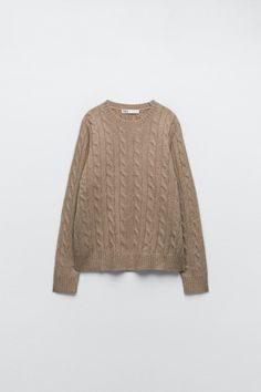 CABLE KNIT 100% CASHMERE SWEATER - Brown / Taupe | ZARA United States Zara Long Sleeve Winter Sweatshirt, Zara Long Sleeve Sweater With Ribbed Cuffs, Classic Zara Long Sleeve Sweater, Zara Classic Long Sleeve Sweater, Zara Cable Knit Sweater For Fall, Zara Cable Knit Sweater For Winter, Zara Sweater With Ribbed Cuffs For Winter, Zara Winter Sweater For Layering, Zara Fall Sweater With Ribbed Cuffs