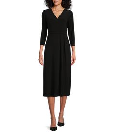 Shop for Investments Soft Separates V-Neck 3/4 Sleeve Faux Wrap Midi Dress at Dillard's. Visit Dillard's to find clothing, accessories, shoes, cosmetics & more. The Style of Your Life. Dresses Women Over 50, Formal Wrap, Jacket Dresses, Dress For Petite Women, Small Wardrobe, Work Dresses For Women, Fur Shoes, Womens Fall Dress, Alex Evenings