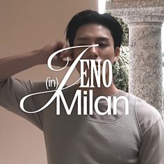 a man standing in front of a pillar with the words geno milan on it