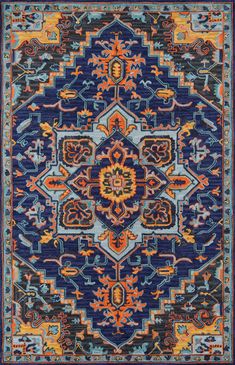 Momeni Ibiza IBI-02 Rugs | Rugs Direct Momeni Rugs, Flowers Vines, Area Rug Decor, Area Rug Collections, Rug Direct, Navy Rug, Bohemian Area Rugs, Navy Area Rug, Yellow Tones